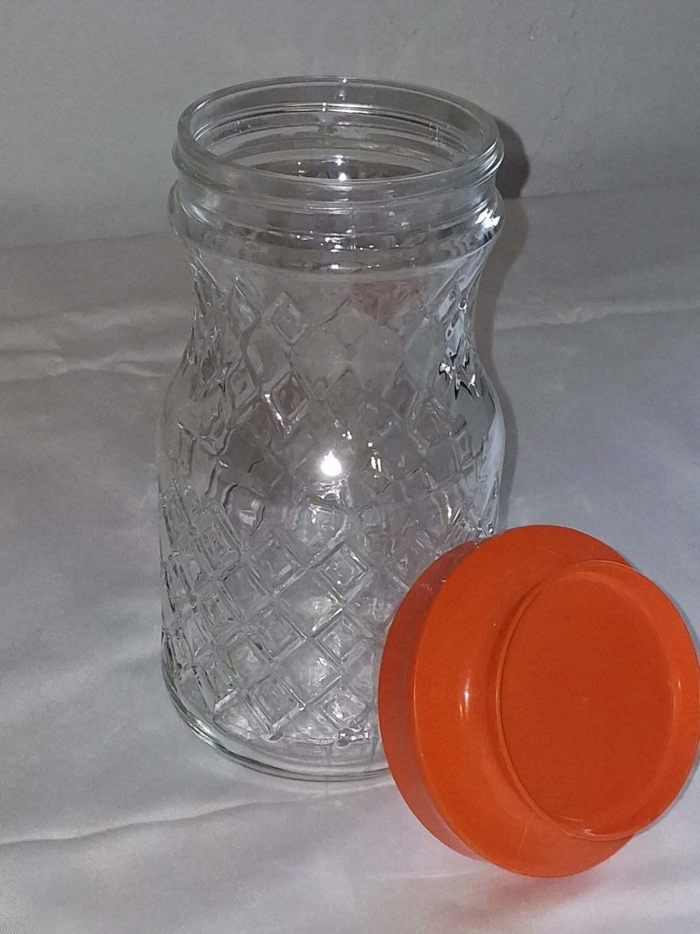 Vintage Anchor Hocking Wexford Glass Clear Glass Storage Jar W/ orange Lid